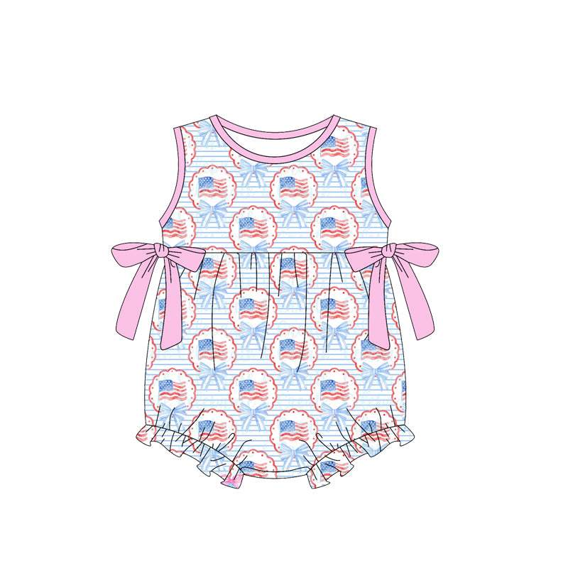 preorder SR3820 July 4th Bows Flag Sleevless Girls Romper