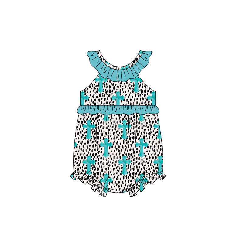 preorder SR3844 Easter Cross Leopard Girls Romper