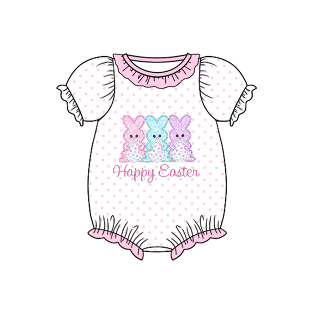 preorder SR3847 Happy Easter Bunny Rabbit Short Sleeve Girls Romper