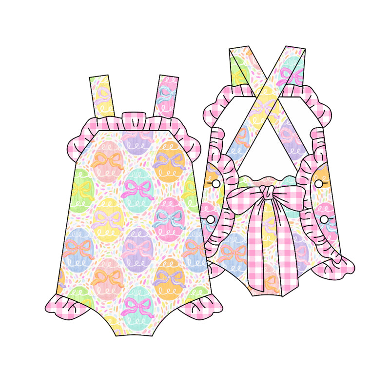 preorder SR3859 Easter Bows Egg Colorful Girls Romper
