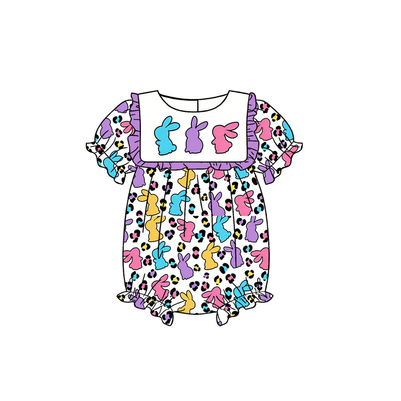 preorder SR3871 Easter Bunny Leoaprd Short Sleeve Girls Romper