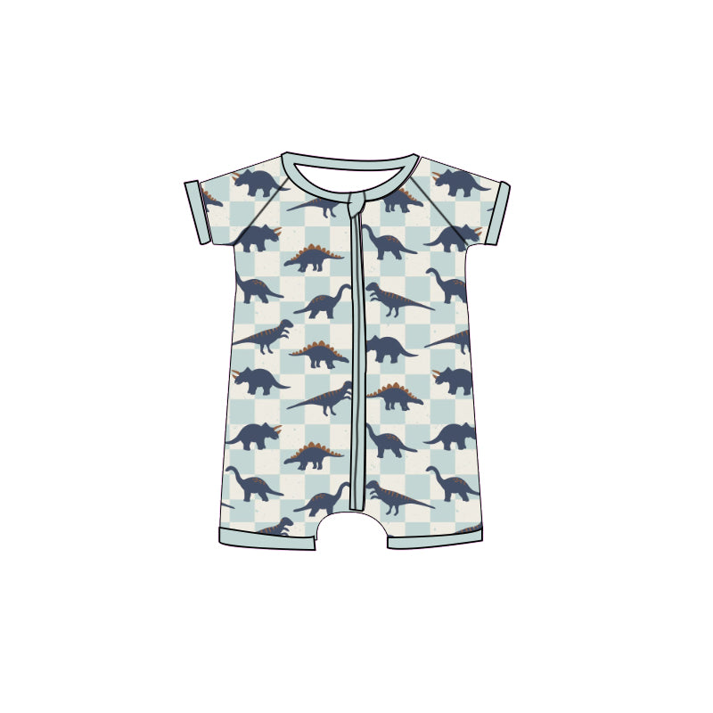 preorder SR3880 Cute Dinosuar Short Sleeve Zipper Boys Romper