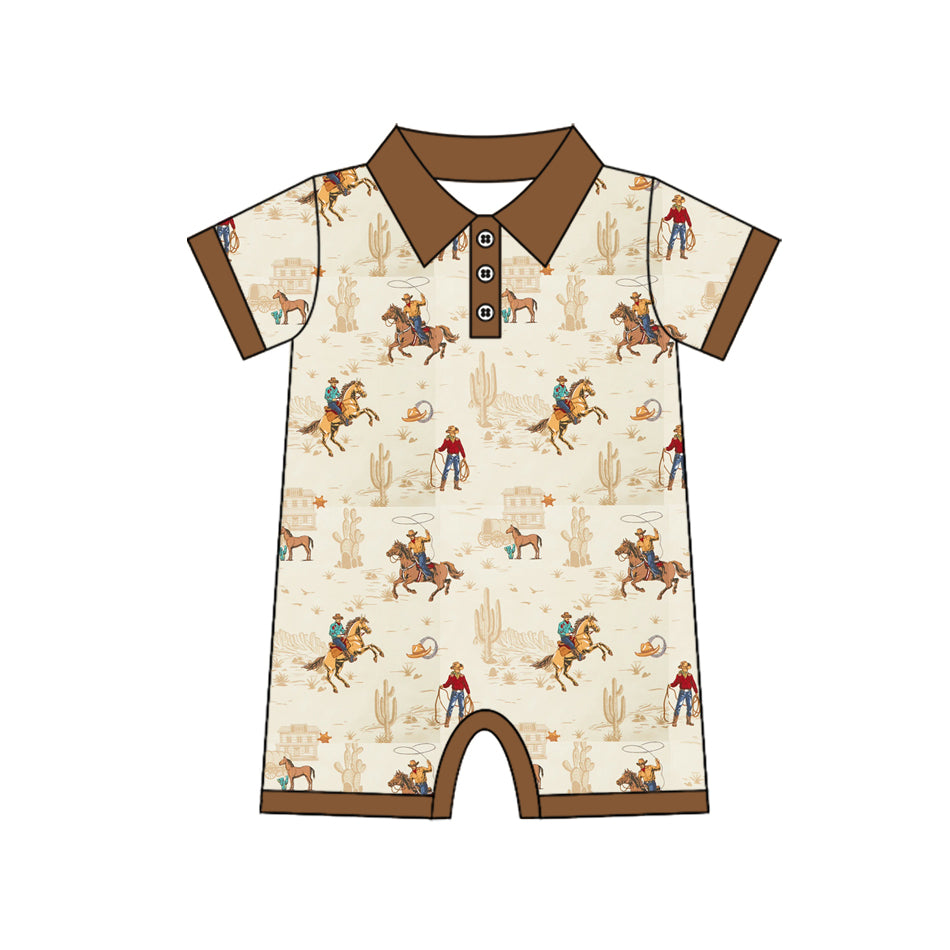 preorder SR3883 Western Rodeo Short Sleeve Zipper Boys Romper