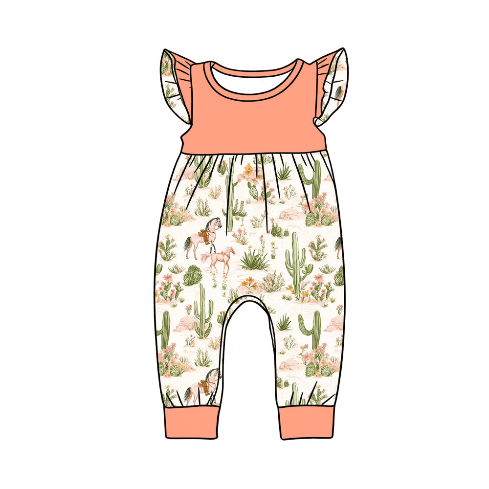 preorder SR3922 Western Cactus Horse Flutter Sleeve Girls Romper