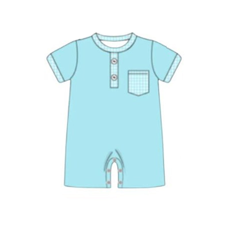 preorder SR3935 Blue Pocket Short Sleeve Boys Romper