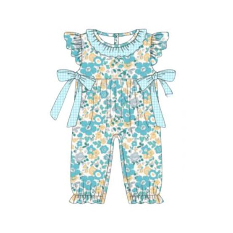 preorder SR3937 Blue Flowers Flutter Sleeve Girls Romper