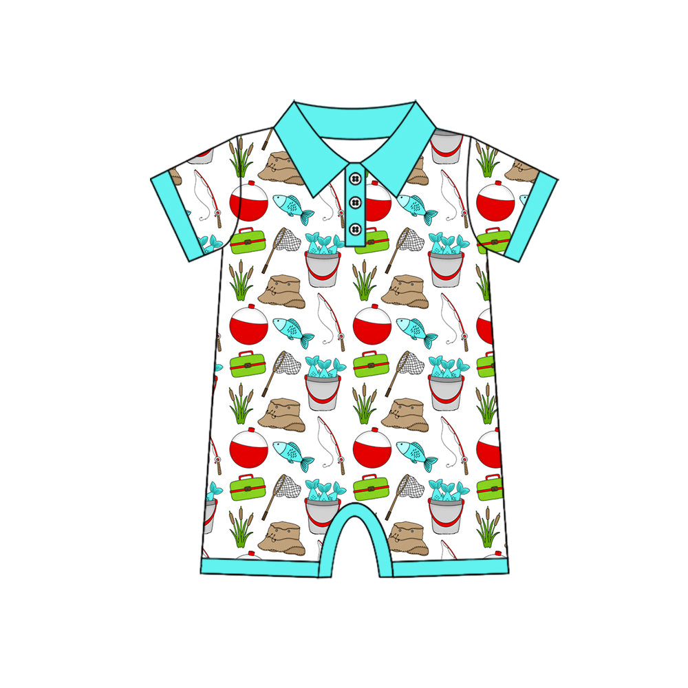 preorder SR3950 Fishing Pink Short Sleeve Boys Romper
