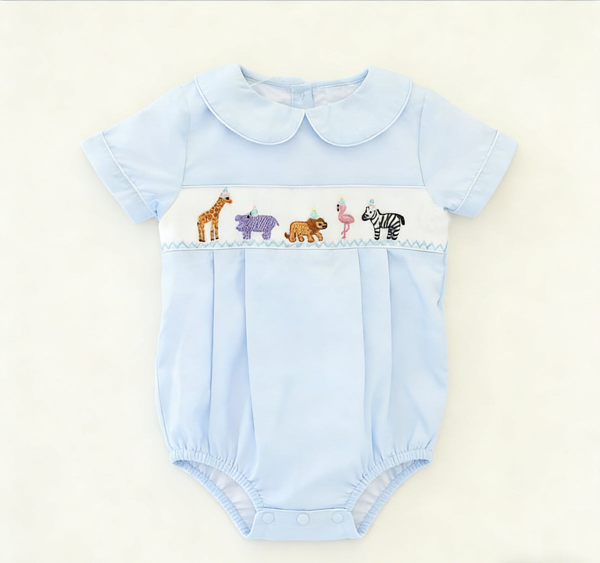 preorder SR3952 Animals Elephane Zebra Blue Short Sleeve Boys Romper
