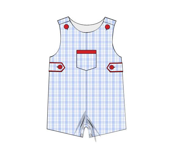 preorder SR3961 Strawberry Style Blue Checkered Sleeveless Boys Romper