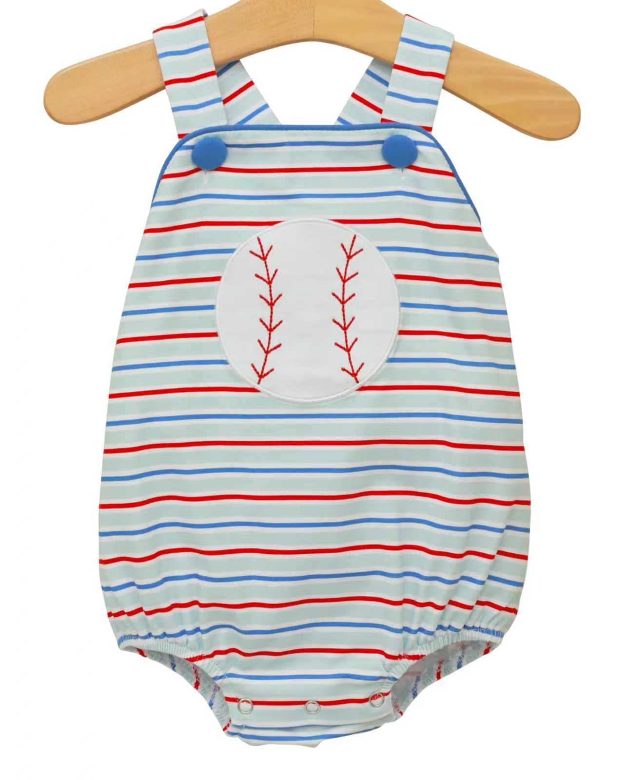 preorder SR3979 Baseball Bows Blue Boys Romper