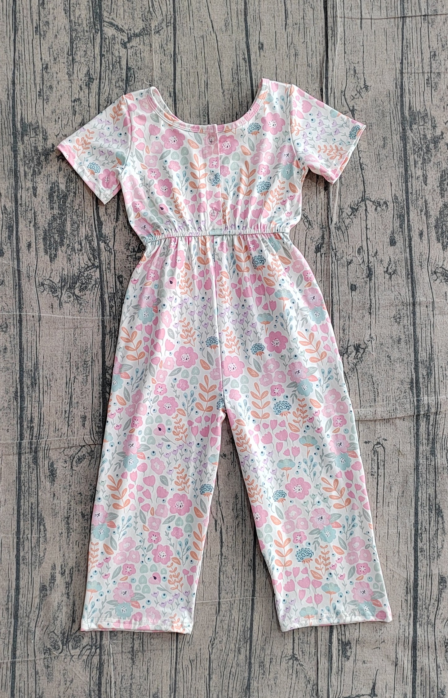 preorder SR3987 Flowers Pink Short Sleeve Girls Jumpsuits