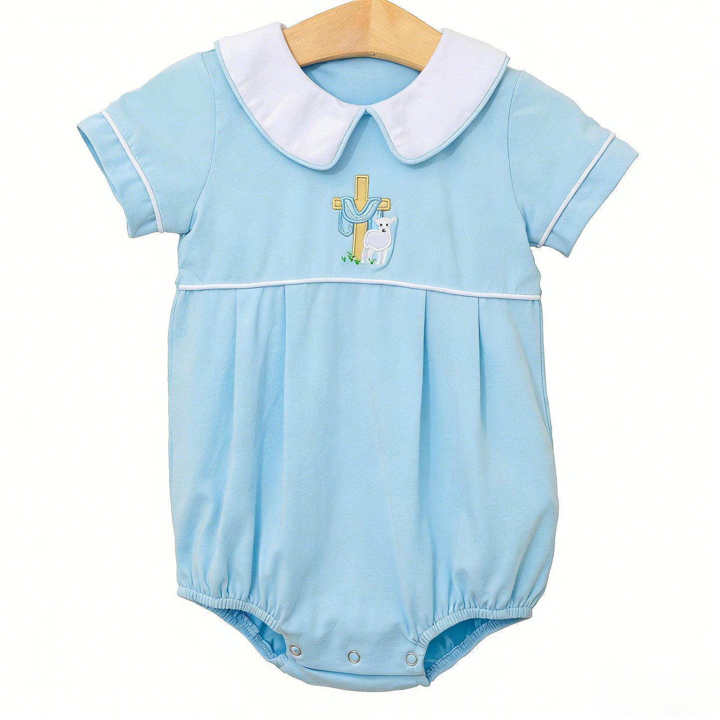 preorder SR4000 Easter Cross Sheep Blue Short Sleeve Girls Romper