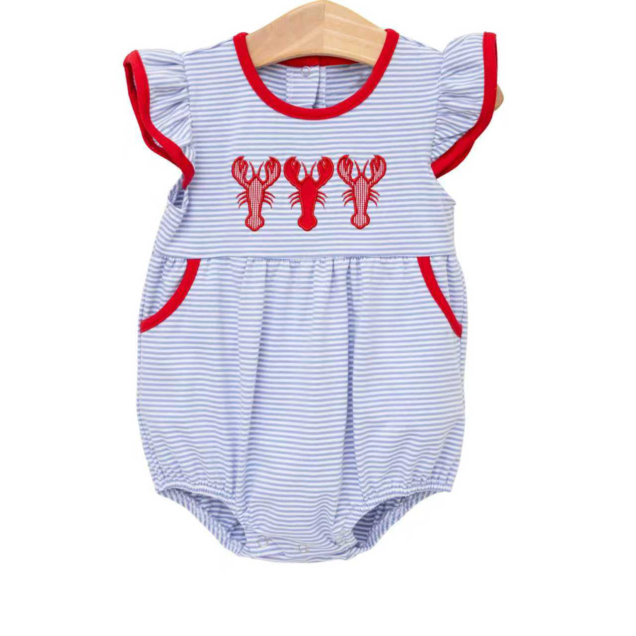 preorder SR4008 Crayfish Blue Flutter Sleeve Girls Romper