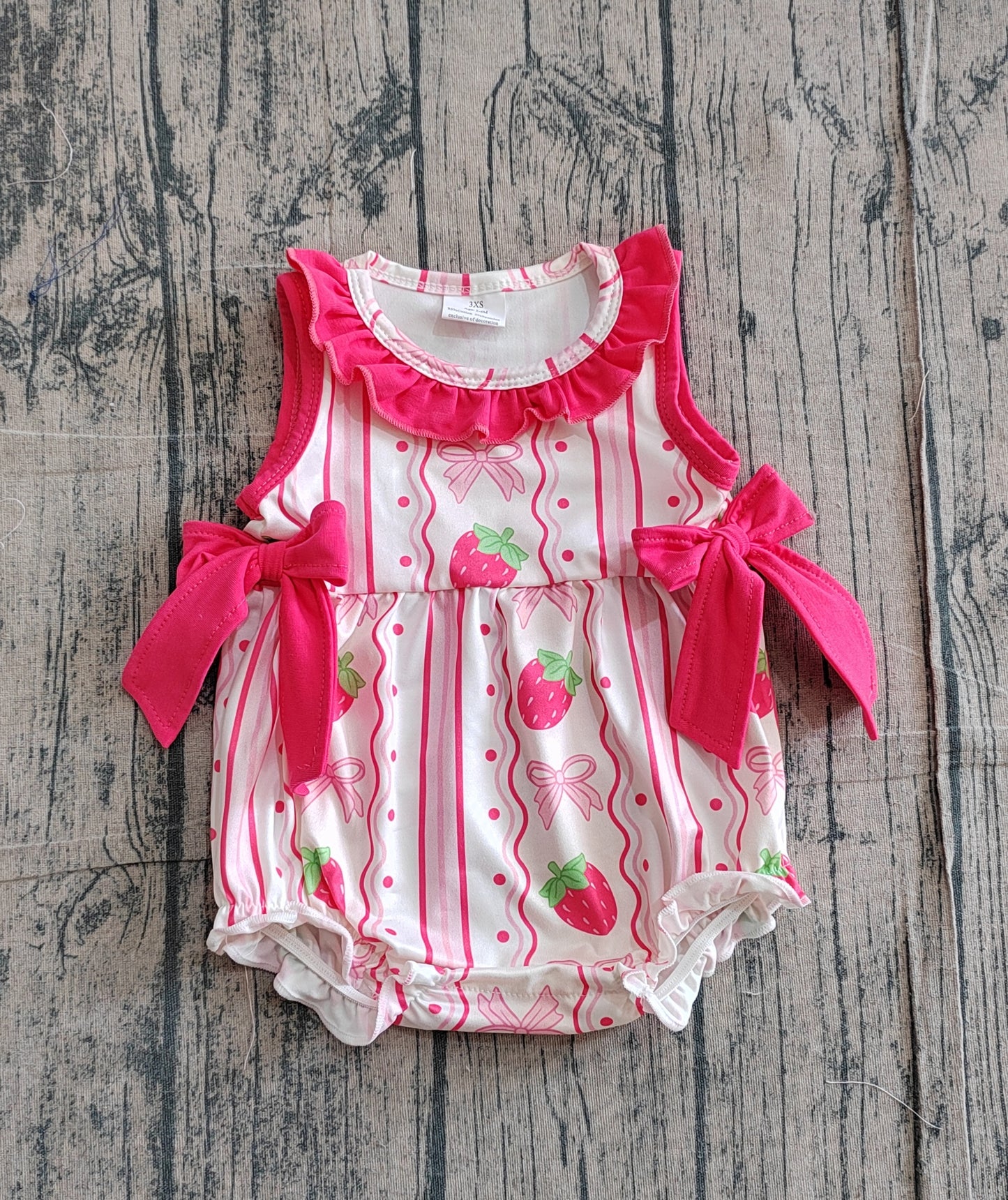 preorder Samples SR4011 Strawberry Bows Pink Sleeveless Girls Romper