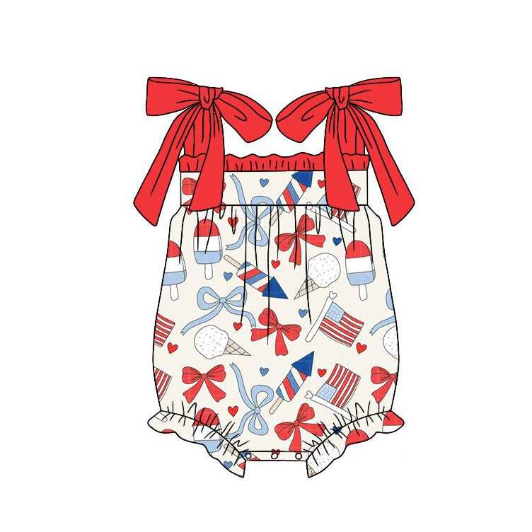 preorder SR4028 July 4th Firework Bows Girls Romper