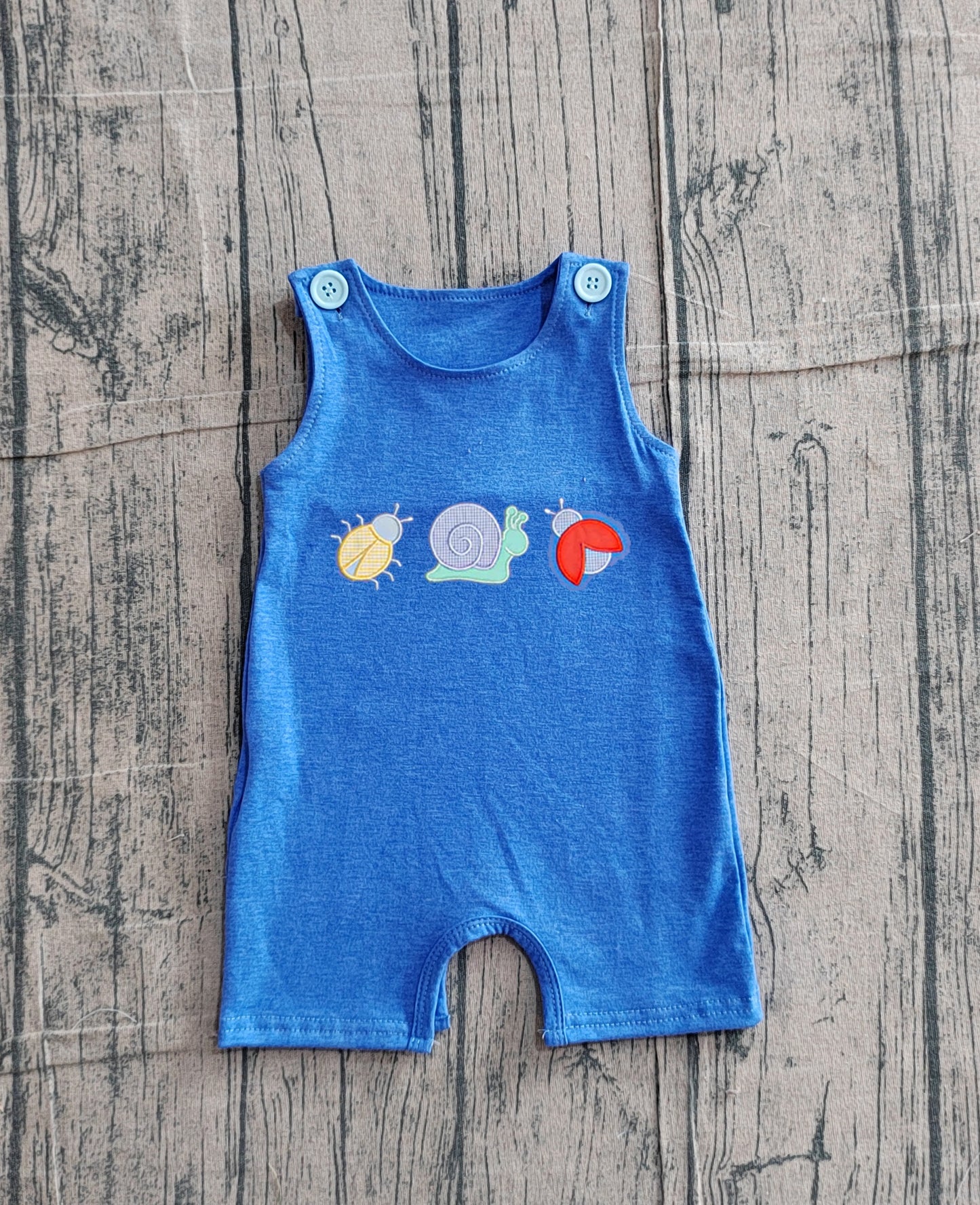 preorder Samples SR4036 Ladybug Snail Blue Sleeveless Boys Romper