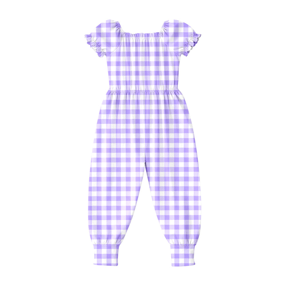preorder SR4062 Purple Checkered Short Sleeve Girls Romper