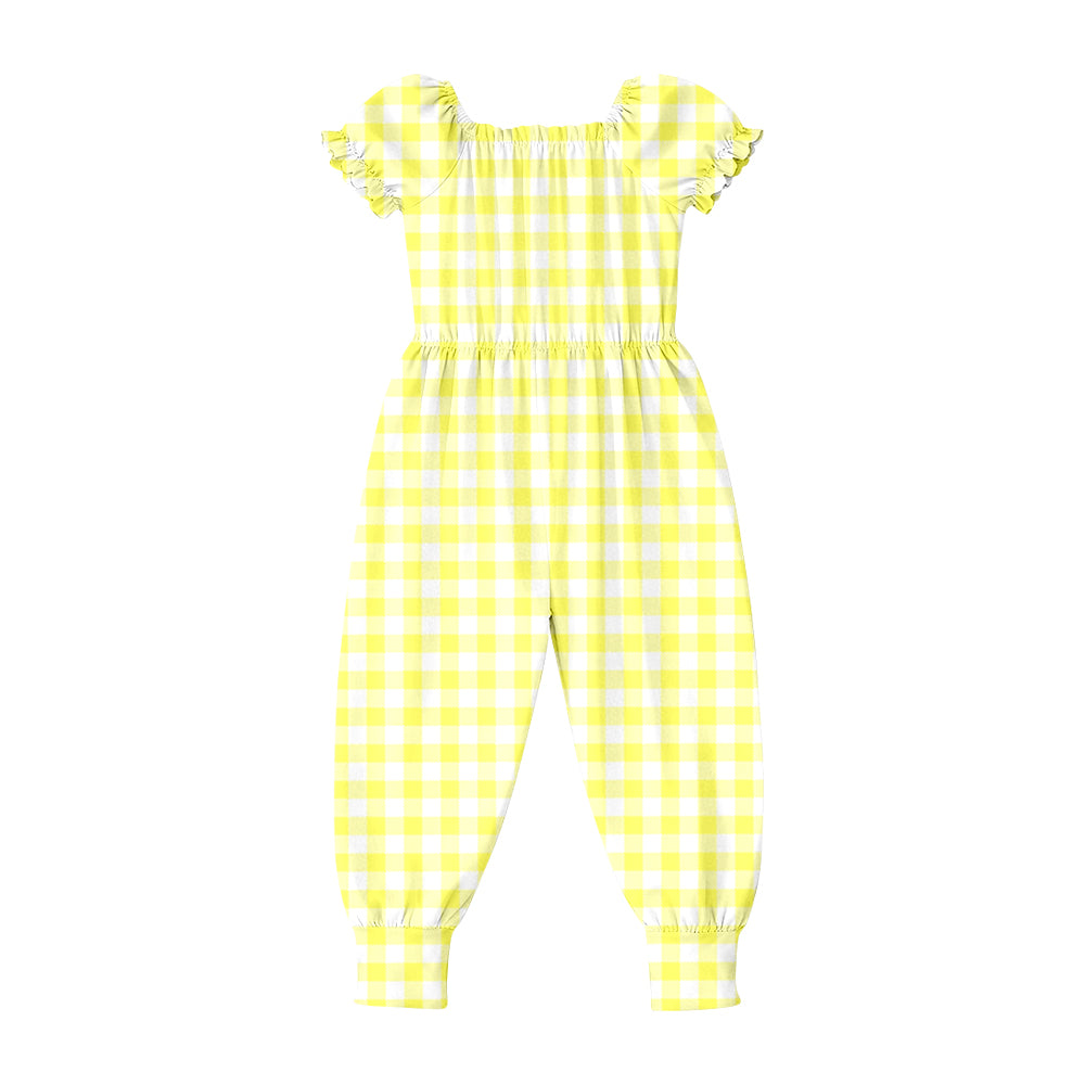 preorder SR4065 Yellow Checkered Short Sleeve Girls Romper