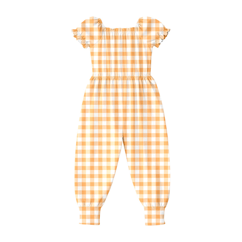 preorder SR4066 Orange Checkered Short Sleeve Girls Romper