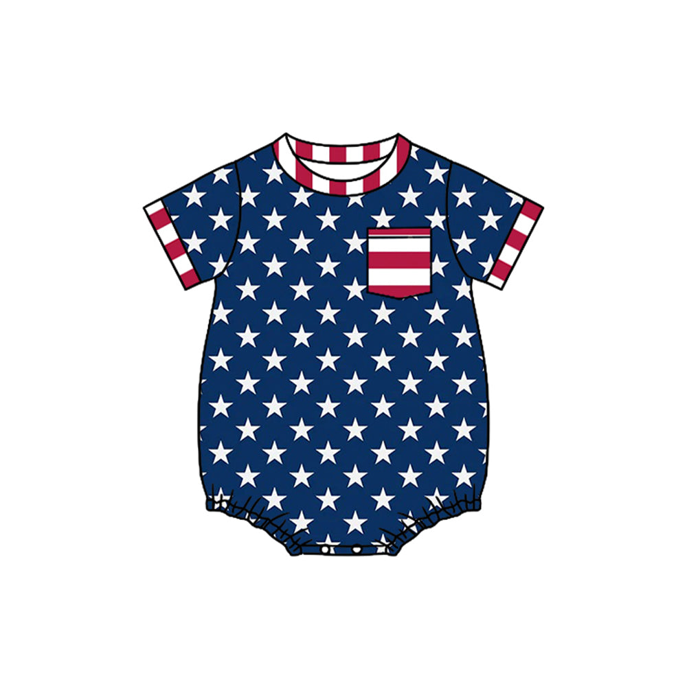 preorder SR4078 July 4th Star Pocket Short Sleeve Boys Romper