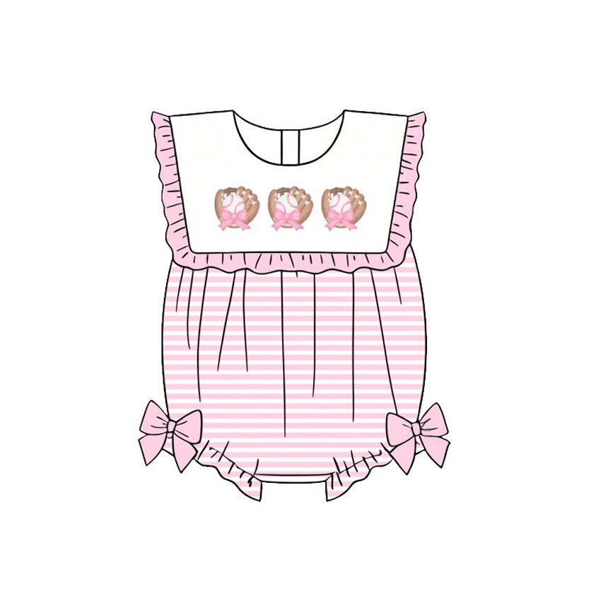 preorder SR4080 Baseball Pink Flutter Sleeve Girls Romper