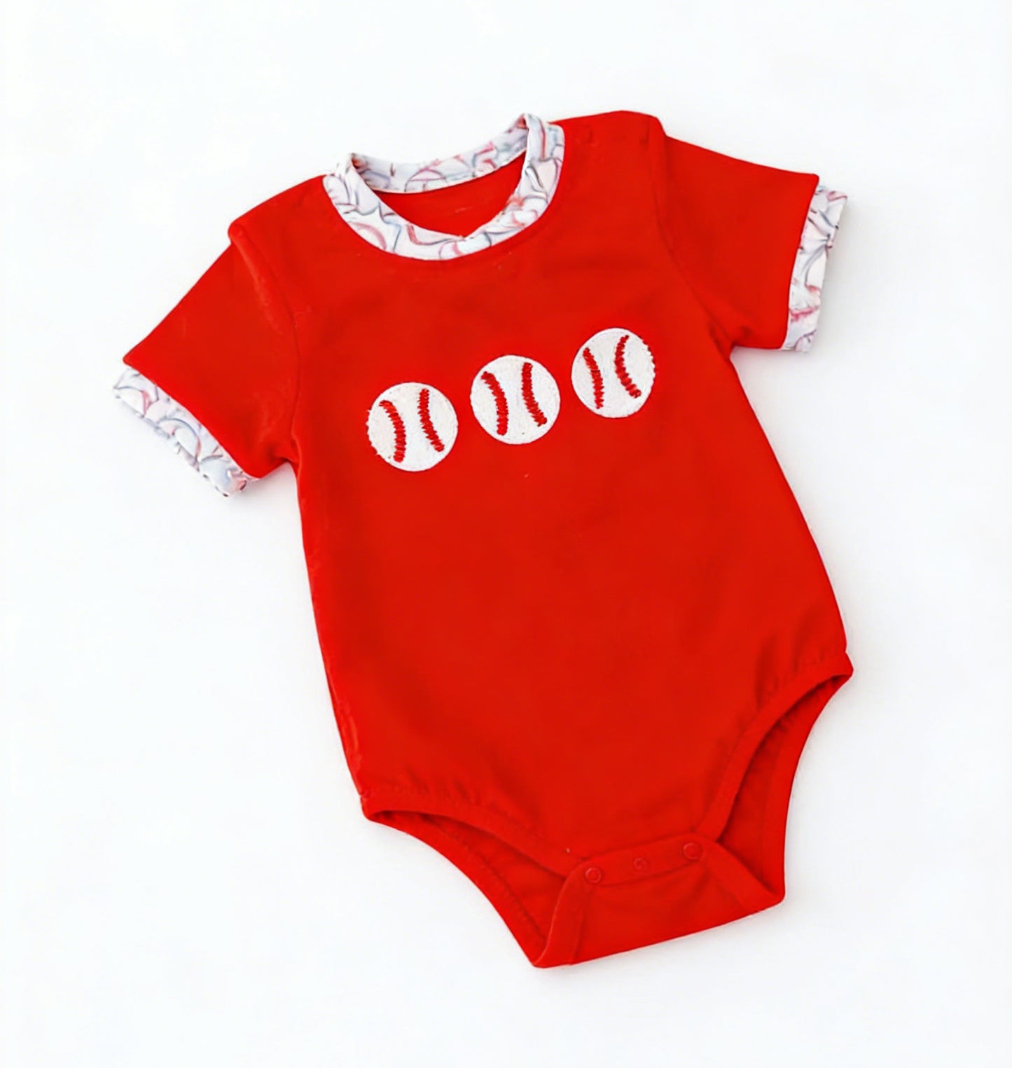 preorder SR4095 Baseball Red Short Sleeve Boys Romper