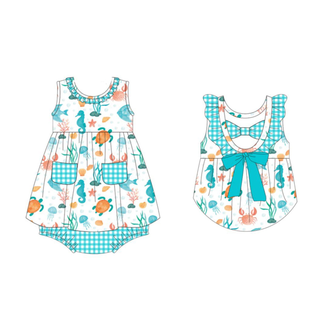preorder SR4098 Seahorse Turtle With Bow Girls Romper