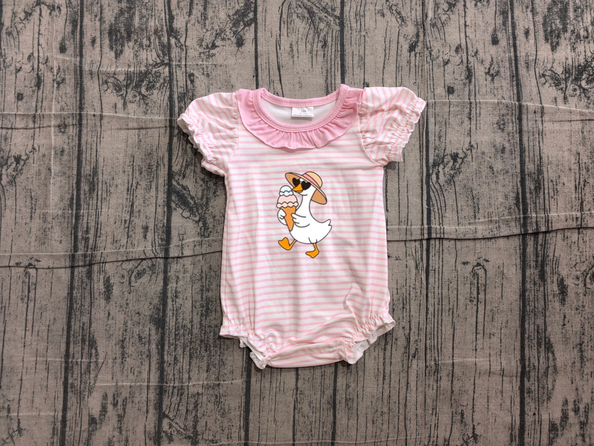 preorder Samples SR4101 Goose Pink Striped Short Sleeve Girls Romper