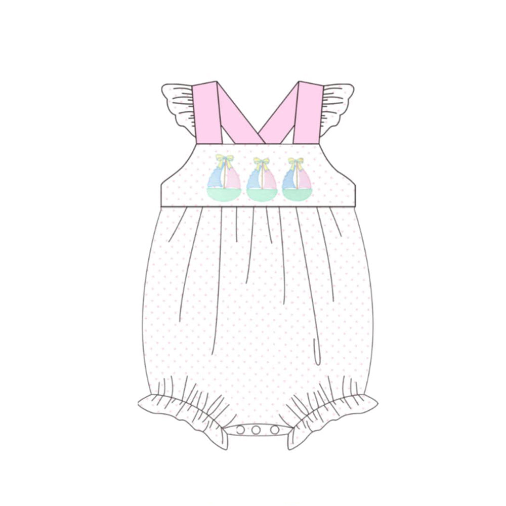 preorder SR4103 Cartoon Sailboat Pink Flutter Sleeve Girls Romper