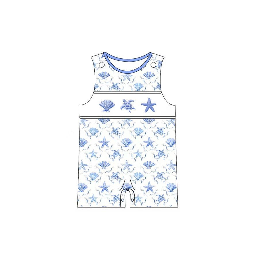 preorder SR4110 Shell Turtle Starfish Blue Sleeveless Boys Romper