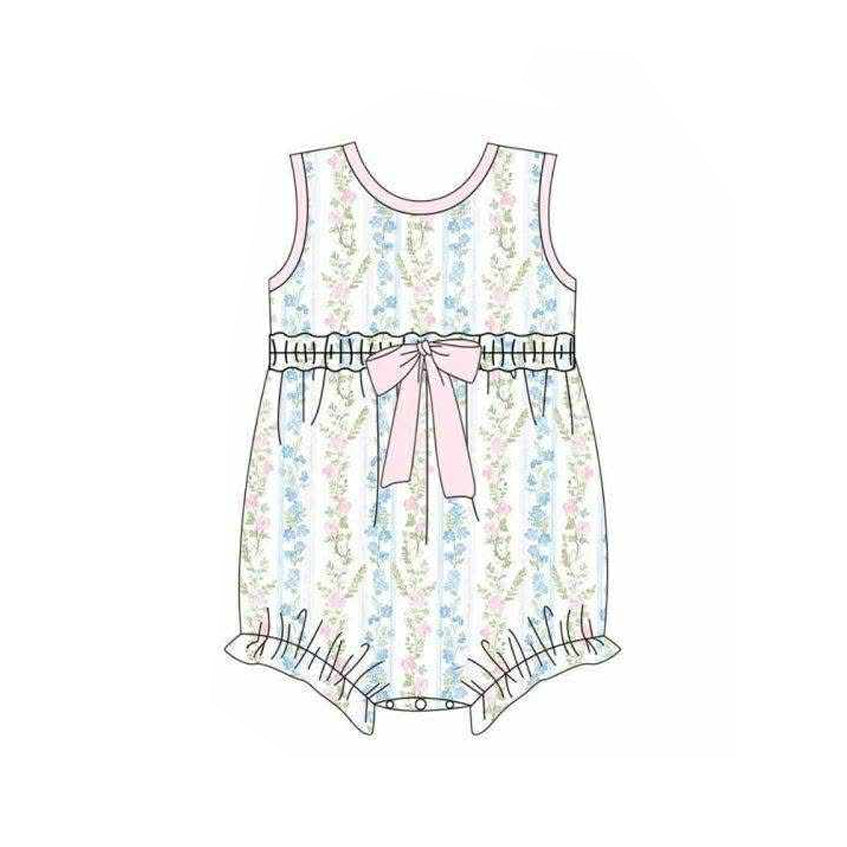 preorder SR4121 Flowers Pink Bow Sleeveless Girls Romper