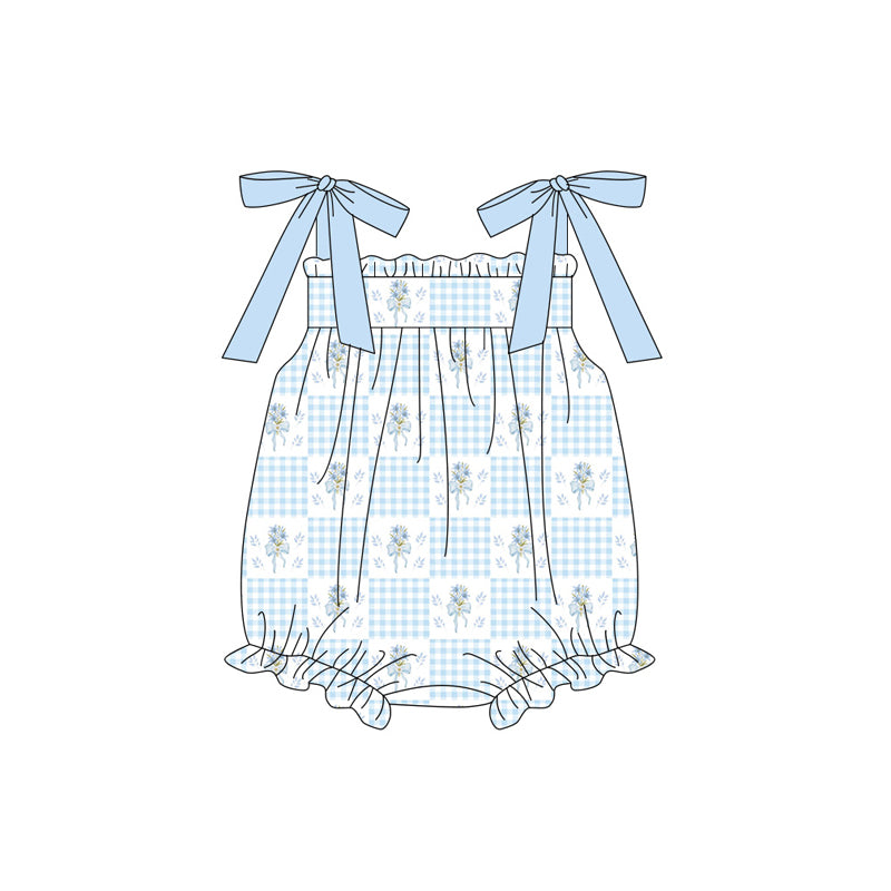 preorder SR4124 Flowers Blue Bow Girls Romper