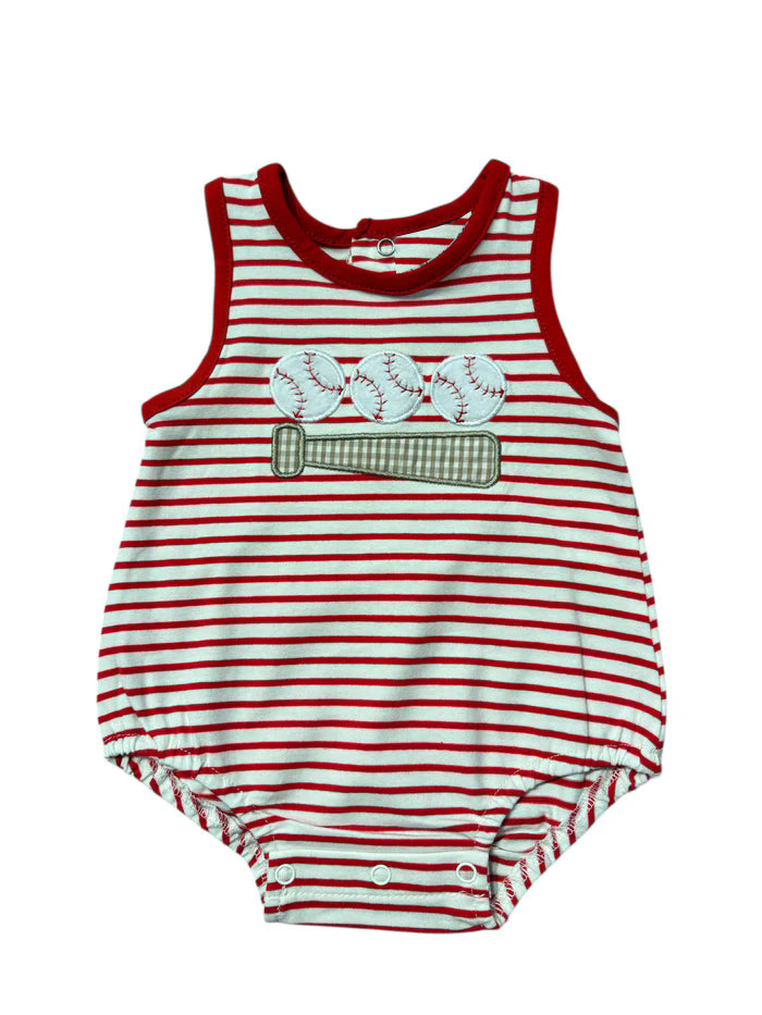 preorder SR4148 Baseball Red Striped Sleeveless Boys Romper