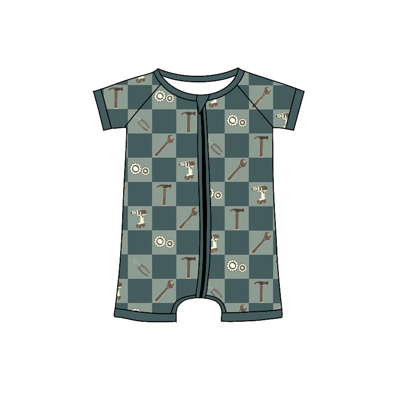 preorder SR4172 Cartoon Tools Blue Zipper Short Sleeve Boys Romper