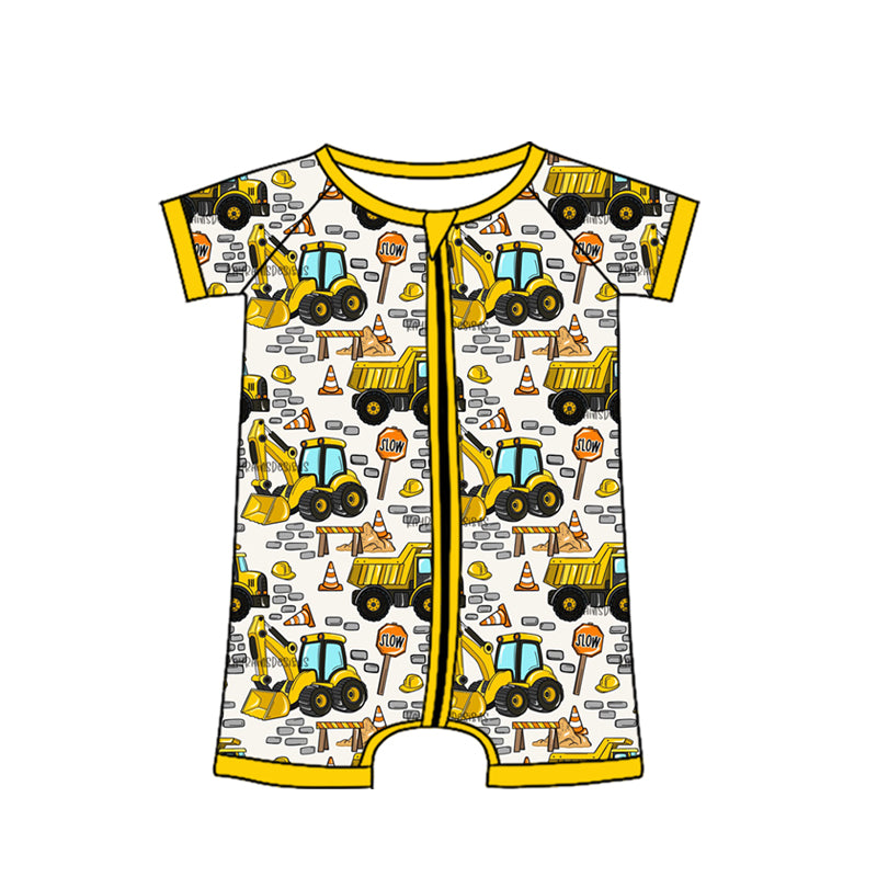 preorder SR4180 Construction Truck Zipper Short Sleeve Boys Romper