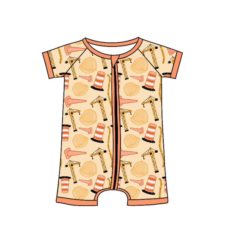 preorder SR4181 Construction Truck Zipper Short Sleeve Boys Romper