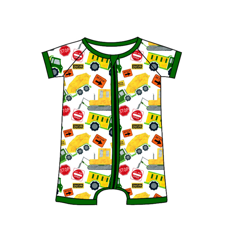 preorder SR4185 Construction Truck Zipper Short Sleeve Boys Romper