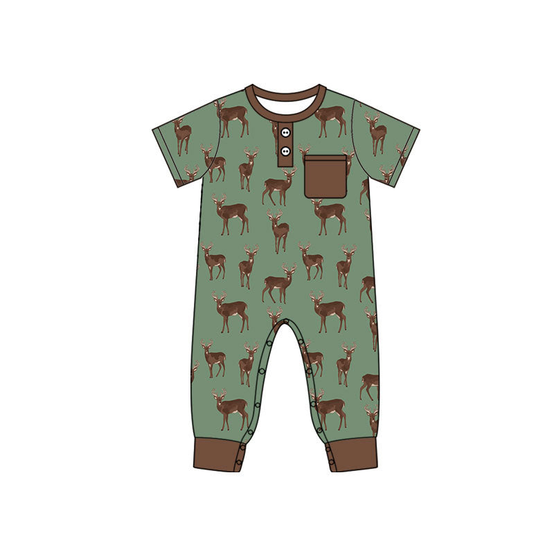 preorder SR4205 Deer Green Pocket Short Sleeve Boys Romper