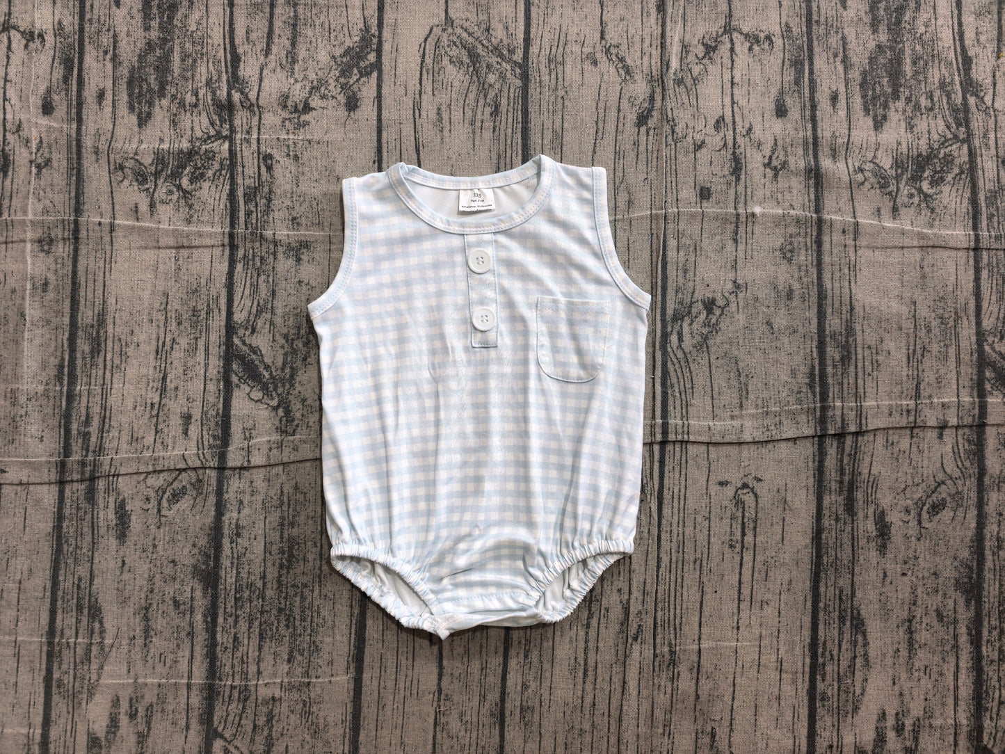 preorder Samples SR4232 Blue Checkered Sleeveless Boys Romper