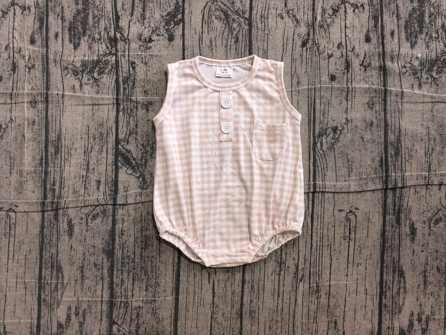 preorder Samples SR4233 Pink Checkered Sleeveless Boys Romper