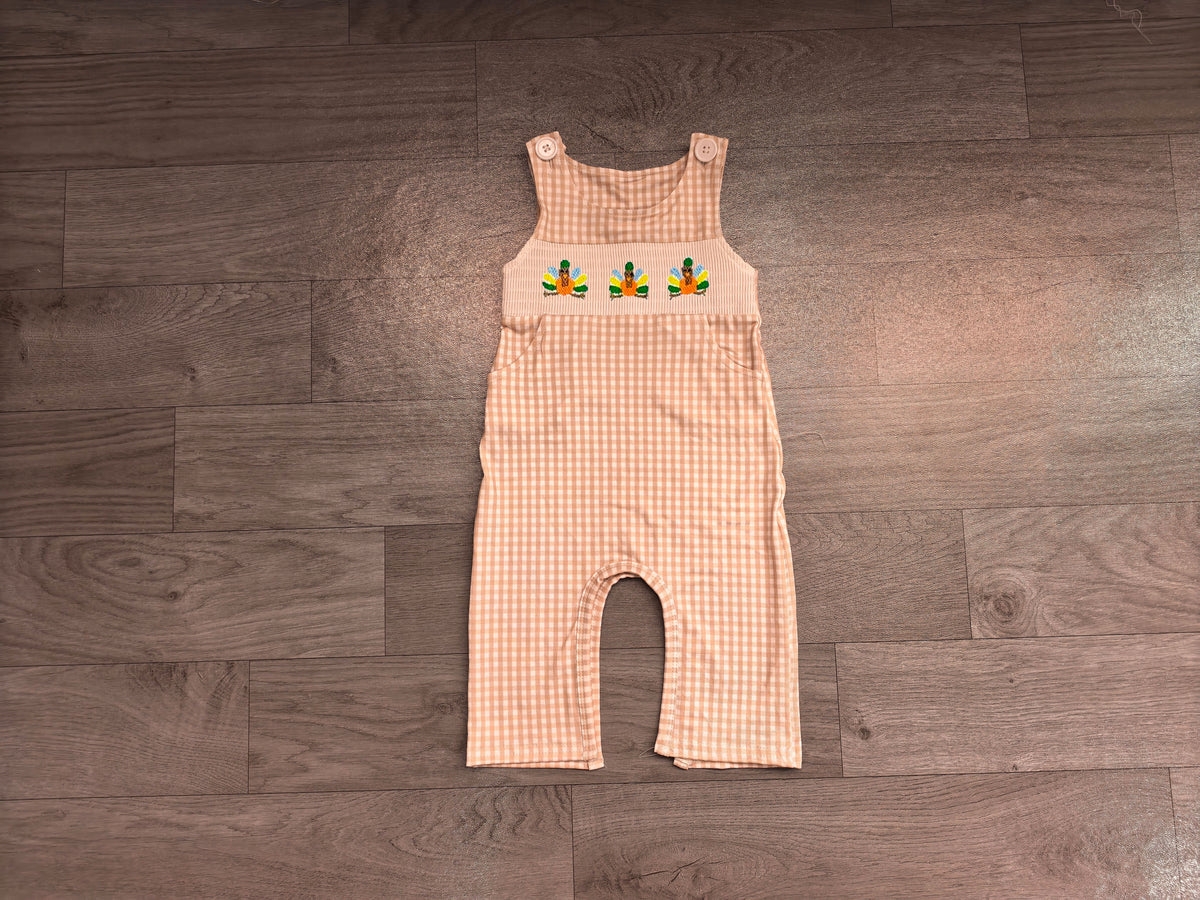 preorder Samples SR4277 Thanksgiving Turkey Checkered Sleeveless Boys Romper