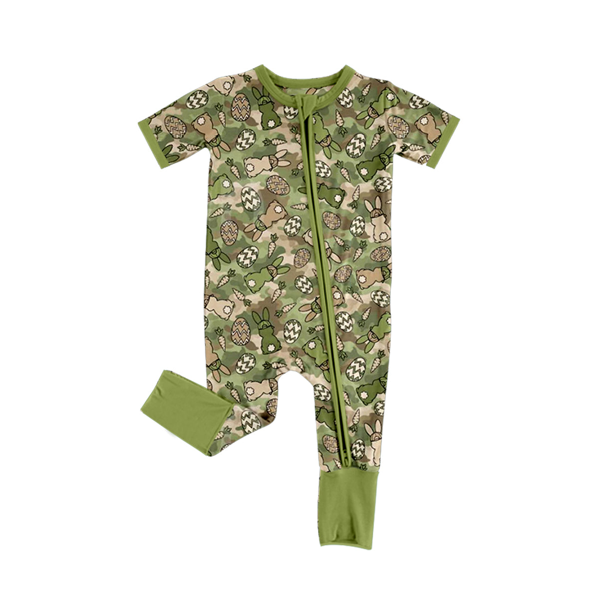 preorder SR4301 Easter Bunny Rabbit Camo Zipper Short Sleeve Boys Romper