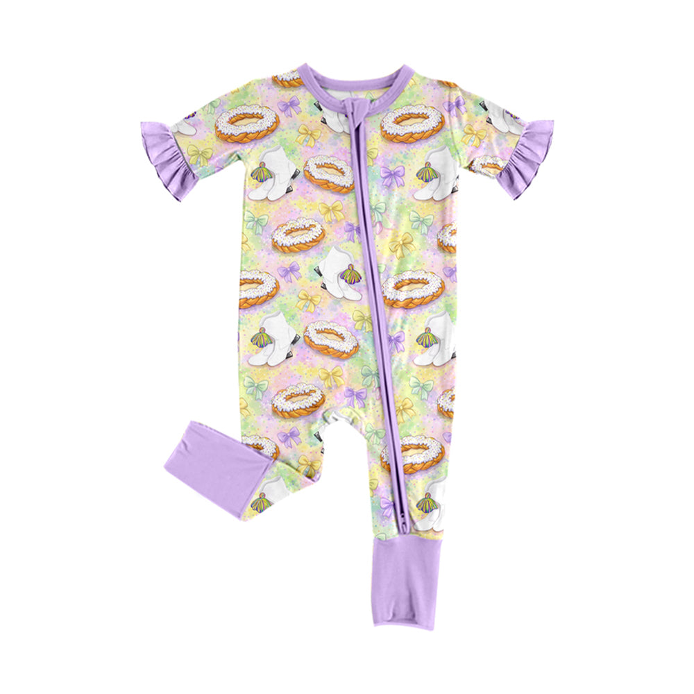 preorder SR4311 Mardi Gras Boot Dount Zipper Short Sleeve Girls Romper