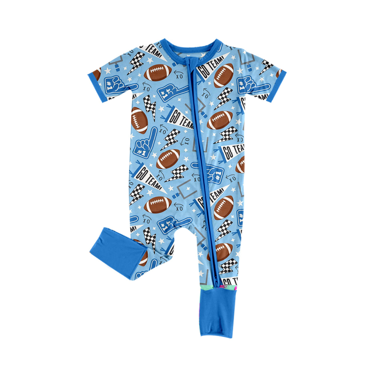preorder SR4329 Go Team Blue Zipper Short Sleeve Boys Romper