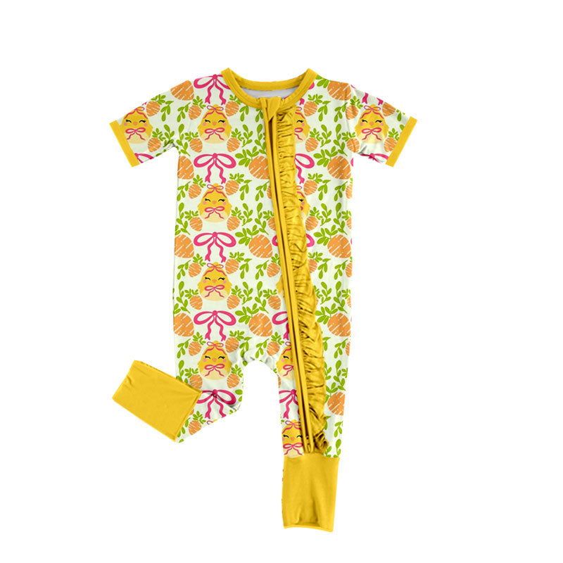 preorder SR4330 Chick Bows Zipper Short Sleeve Girls Romper