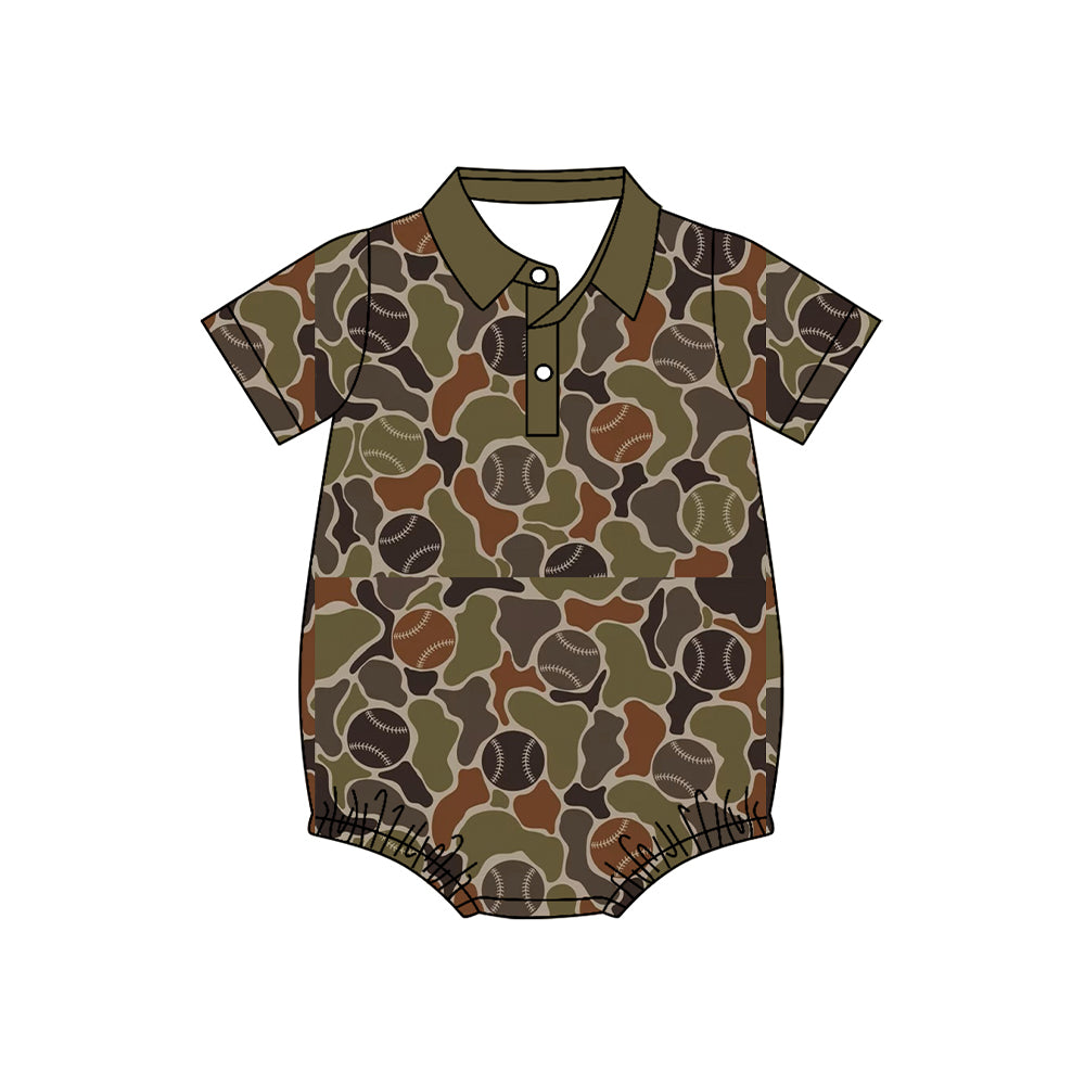 preorder SR4331 Camo Baseball Short Sleeve Boys Romper