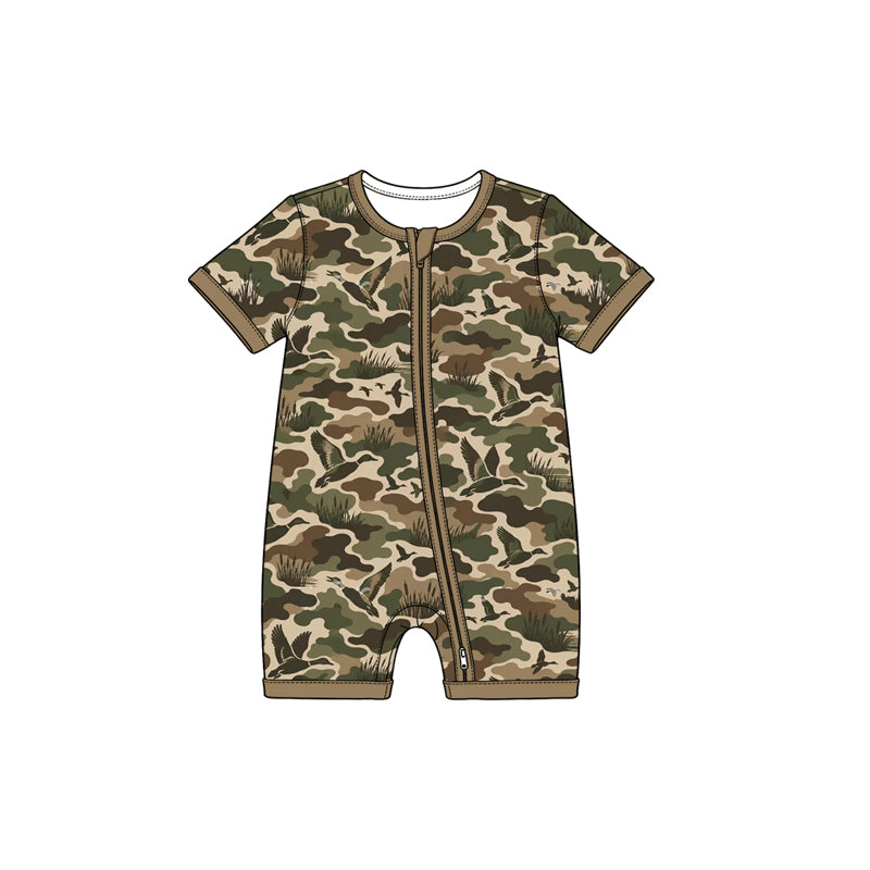 preorder SR4362 Mallard Duck Camo Zipper Short Sleeve Boys Romper