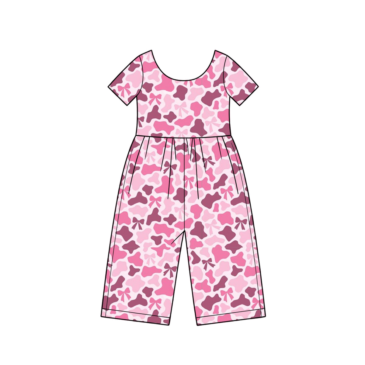 preorder SR4364 Pink Bows Camo Short Sleeve Girls Jumpsuits