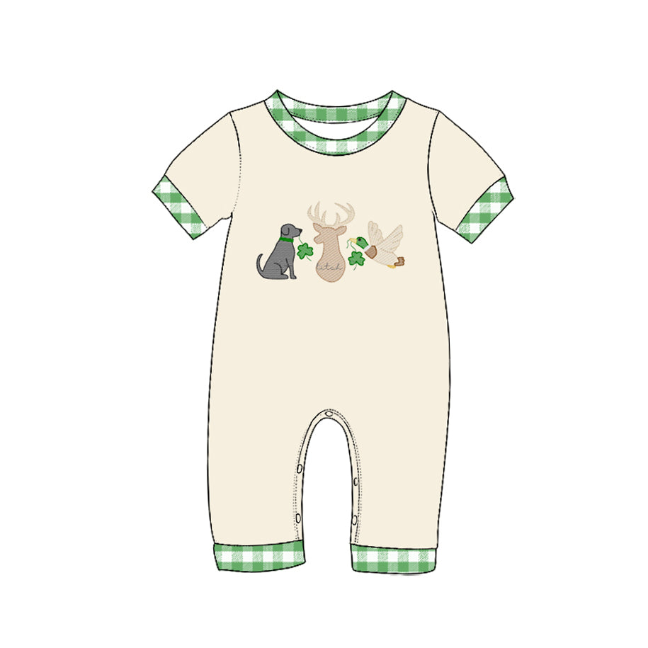 preorder SR4371 St Patrick Clover Hunting Short Sleeve Boys Romper