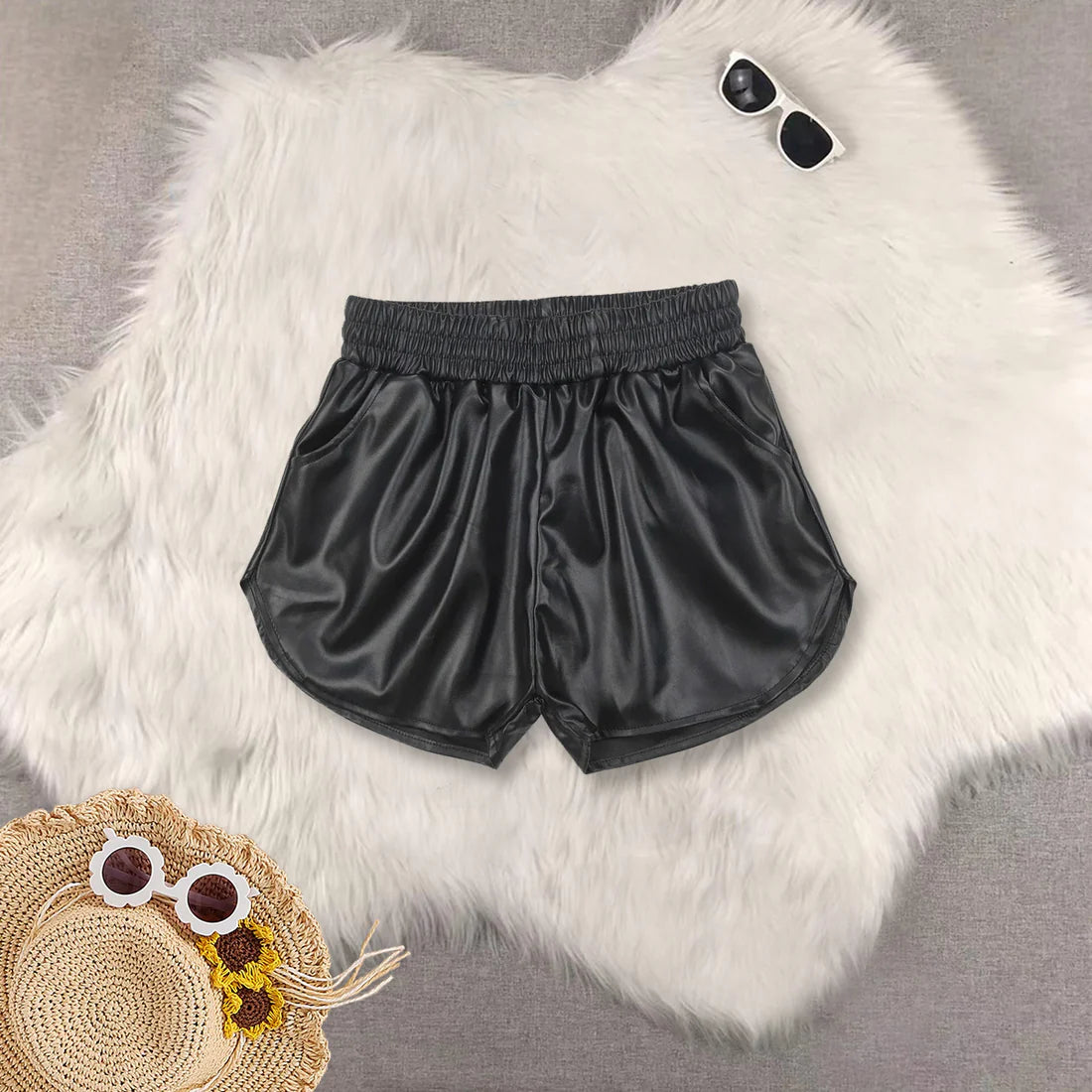yoga black sleeveelss top black leather shorts girls set GT0987+SS0413